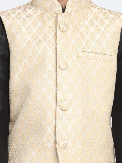 Boys Beige Cotton Silk Blend Nehru Jacket - Image 3