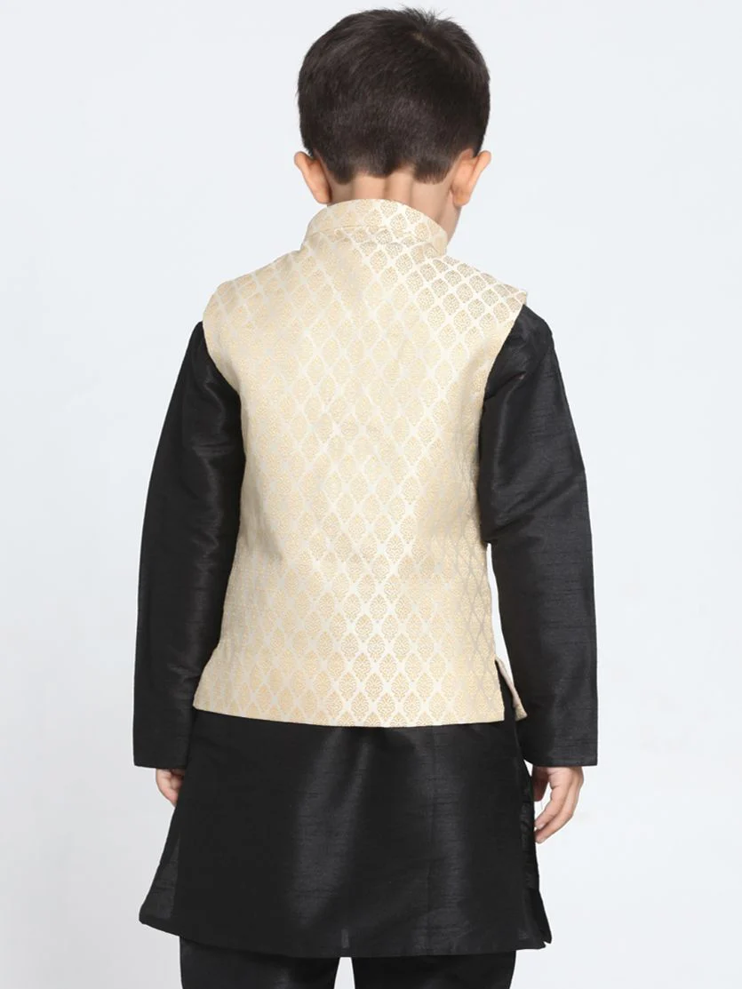 Boys Beige Cotton Silk Blend Nehru Jacket - Image 4