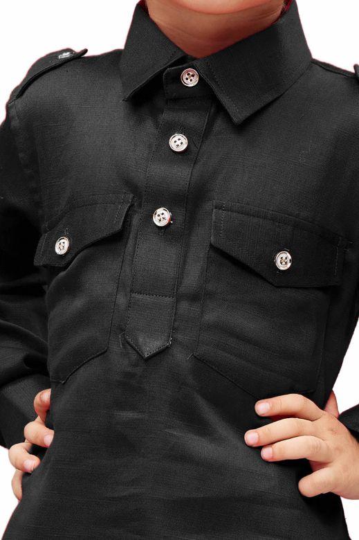 Boys' Black Cotton Pathani Kurta - Image 3