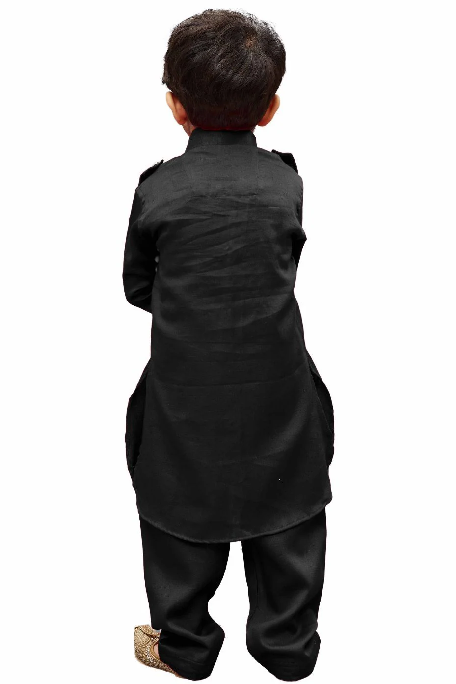 Boys' Black Cotton Pathani Kurta - Image 5