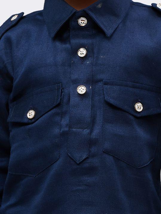 Boys' Blue Cotton Pathani - Image 3