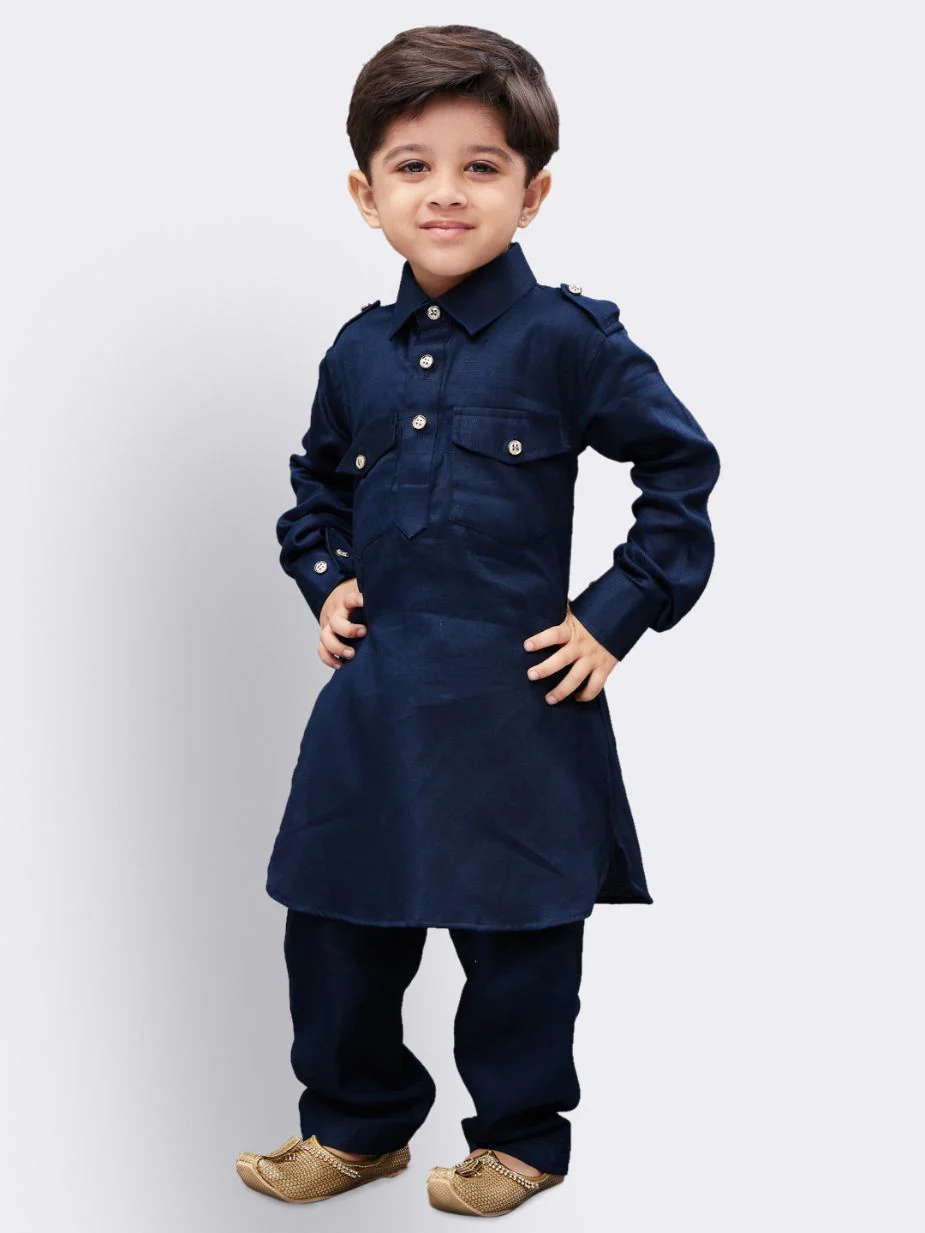 Boys' Blue Cotton Pathani - Image 6