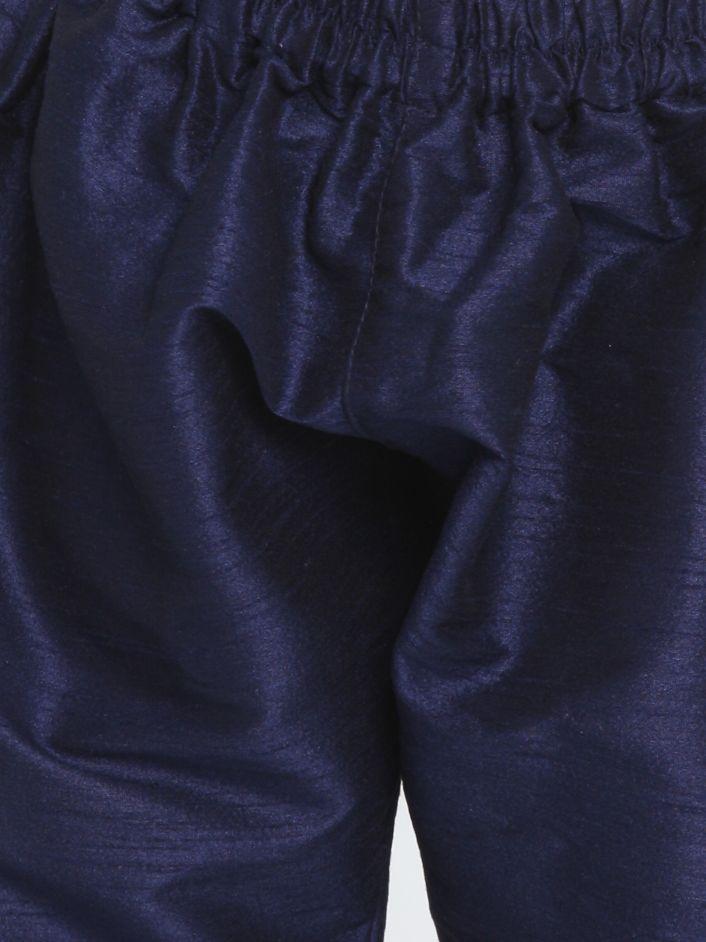 Boys' Blue Woven Design Nehru Jacket & Navy Blue Kurta Pyjamas Set - Image 5