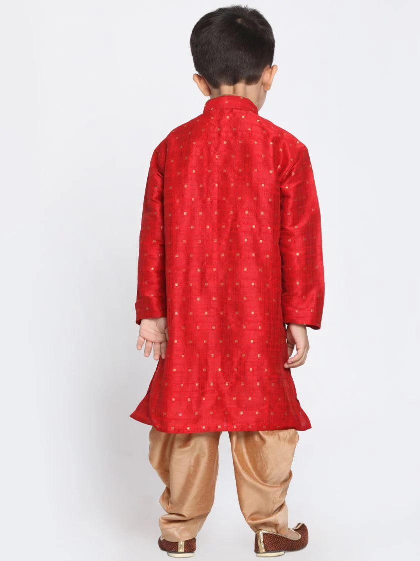 Boys' Maroon Cotton Silk Blend Kurta and Dhoti Pant Set - Image 4