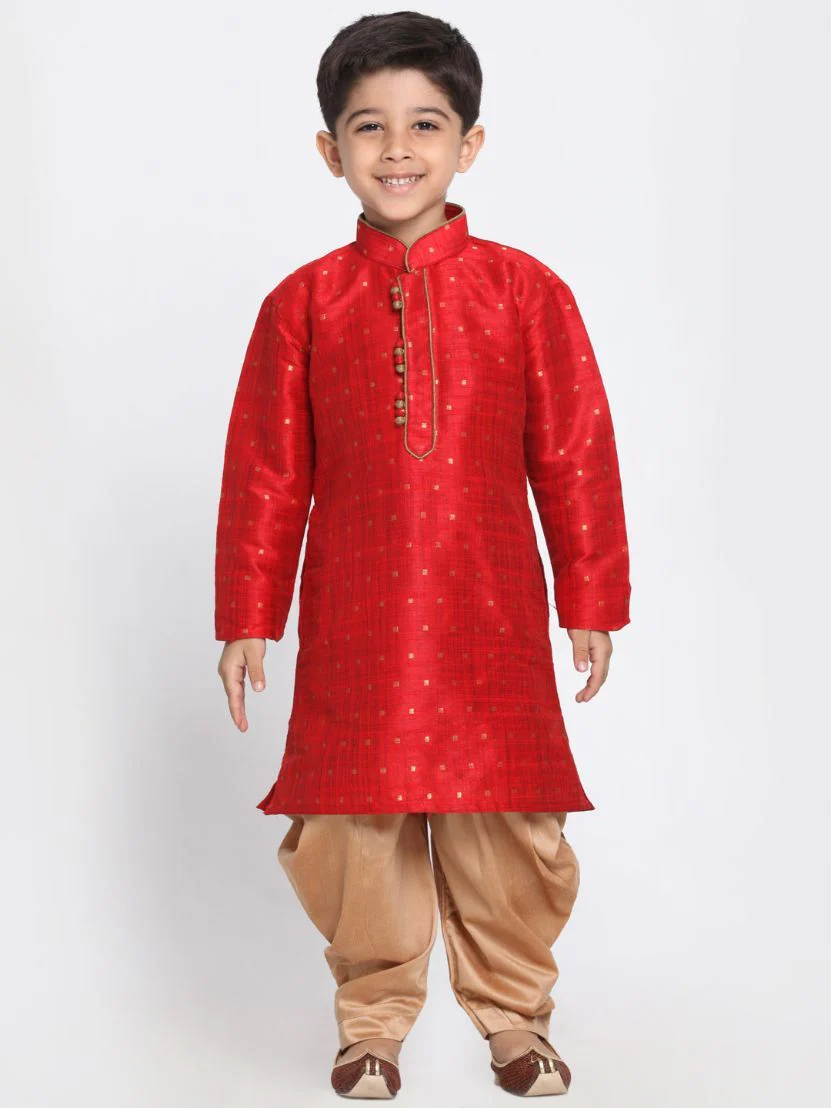 Boys' Maroon Cotton Silk Blend Kurta and Dhoti Pant Set - Image 6