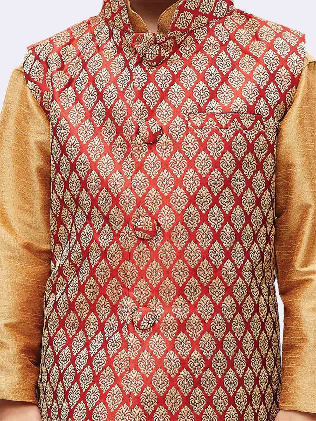 Boys' Maroon Silk Blend Nehru Jackets - Image 3