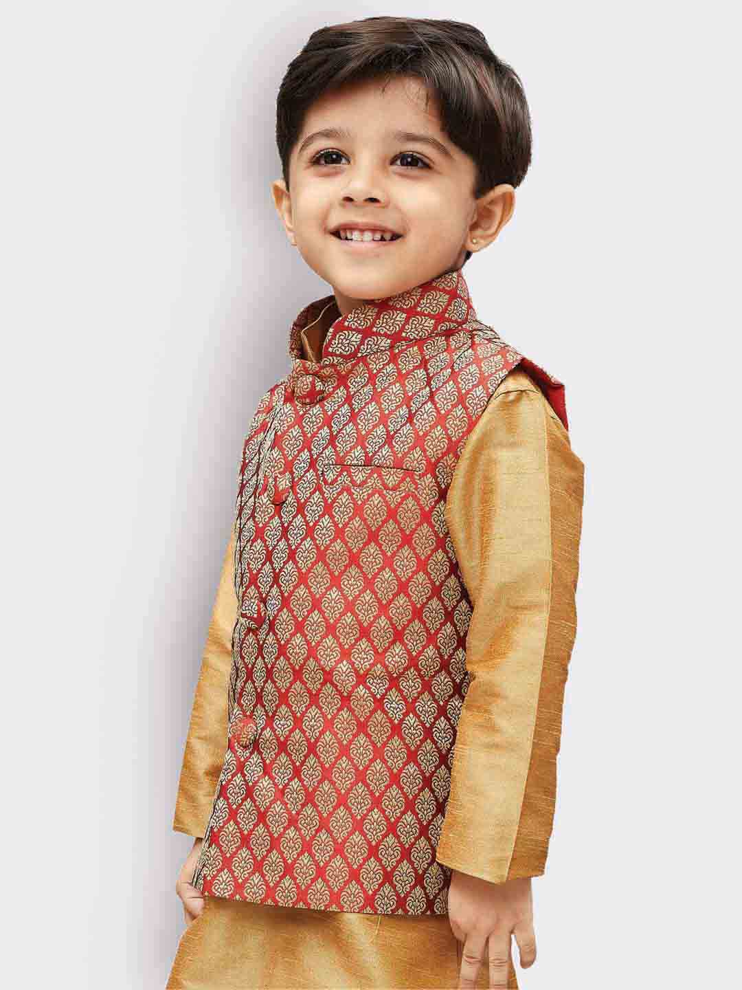 Boys' Maroon Silk Blend Nehru Jackets - Image 4