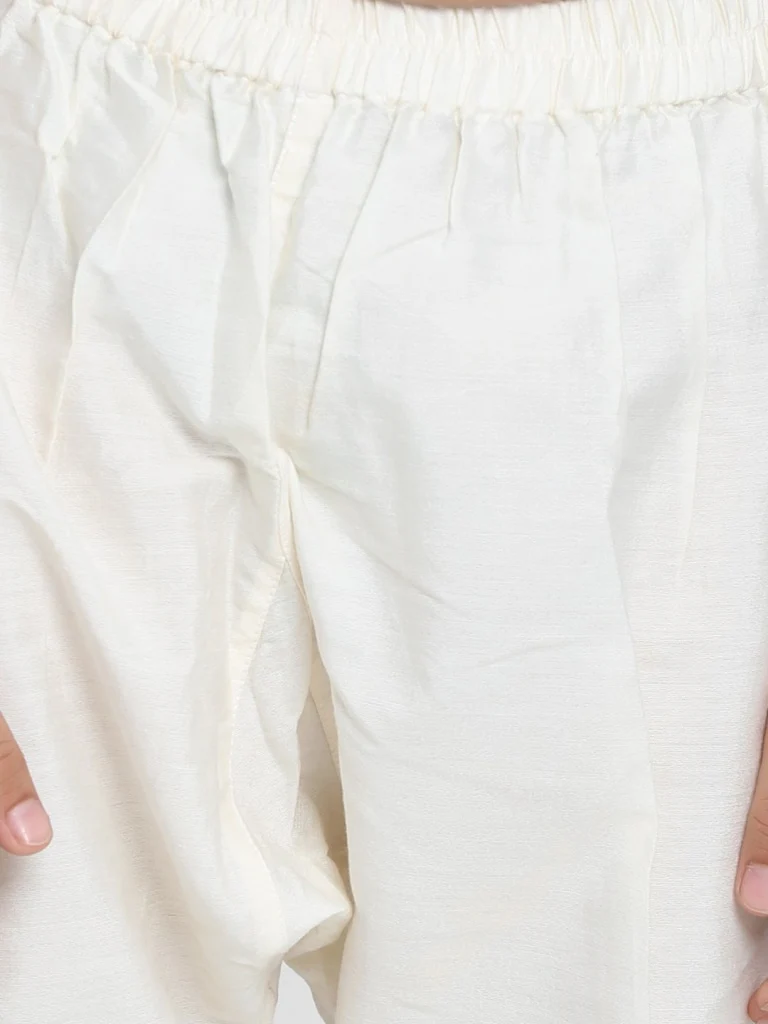 Boy's Printed Cream Cotton Blend Kurta and Pyjama Set - Image 5