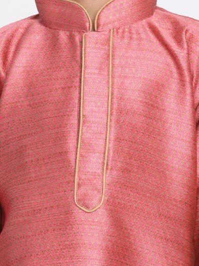 Boys' Pink Cotton Silk Blend Kurta and Pyjama Set - Image 3