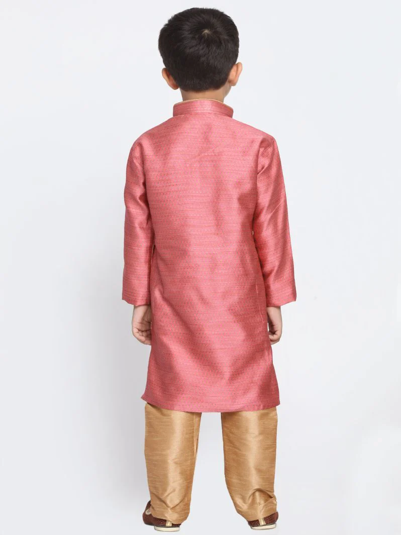 Boys' Pink Cotton Silk Blend Kurta and Pyjama Set - Image 4