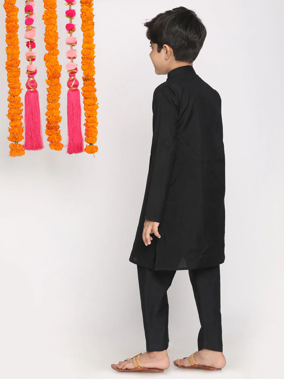 Boy's Black Kurta With Pyjama - Image 3
