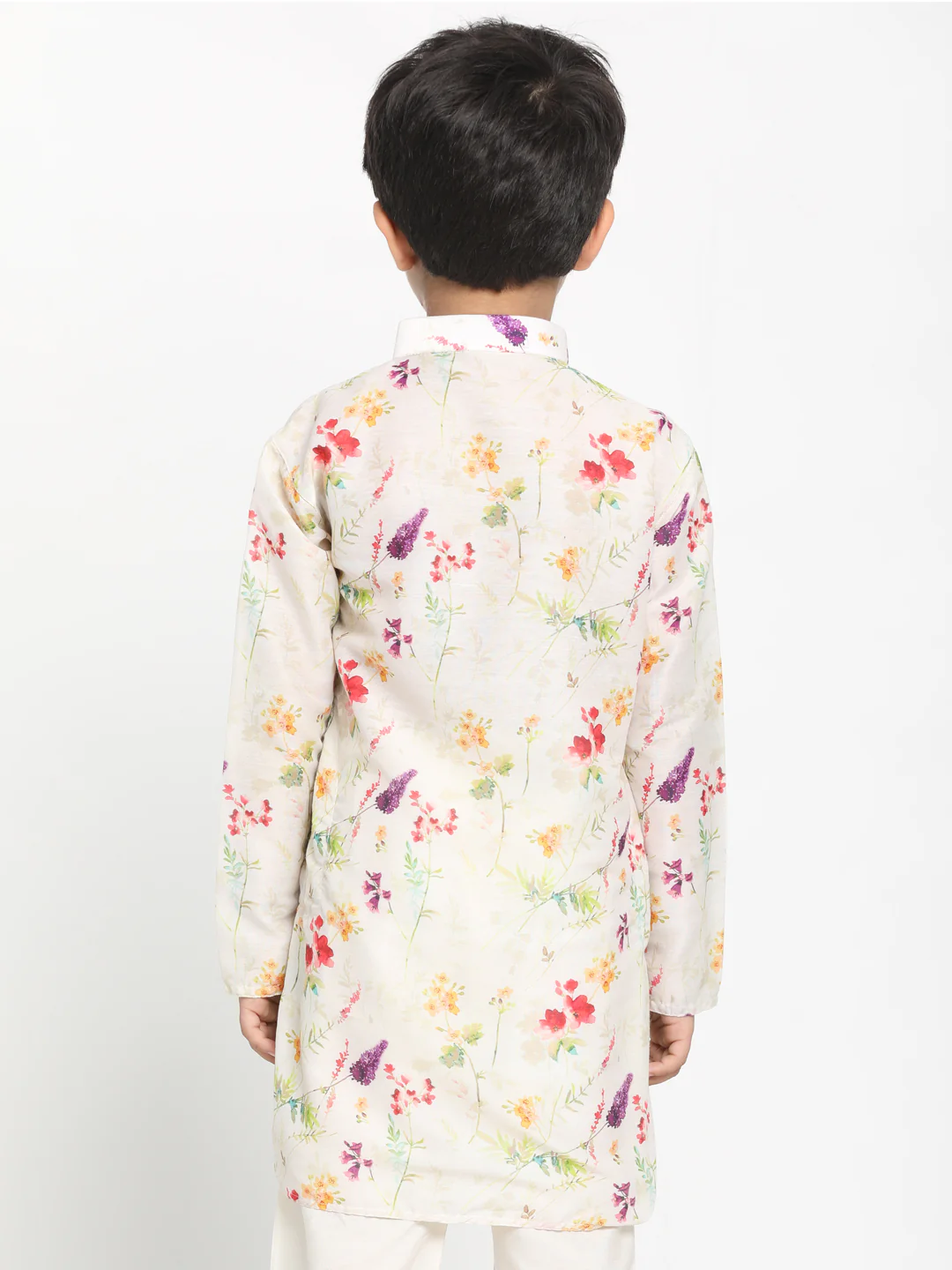 Boy's Multicolor-Base-Cream Cotton Blend Printed Kurta - Image 3