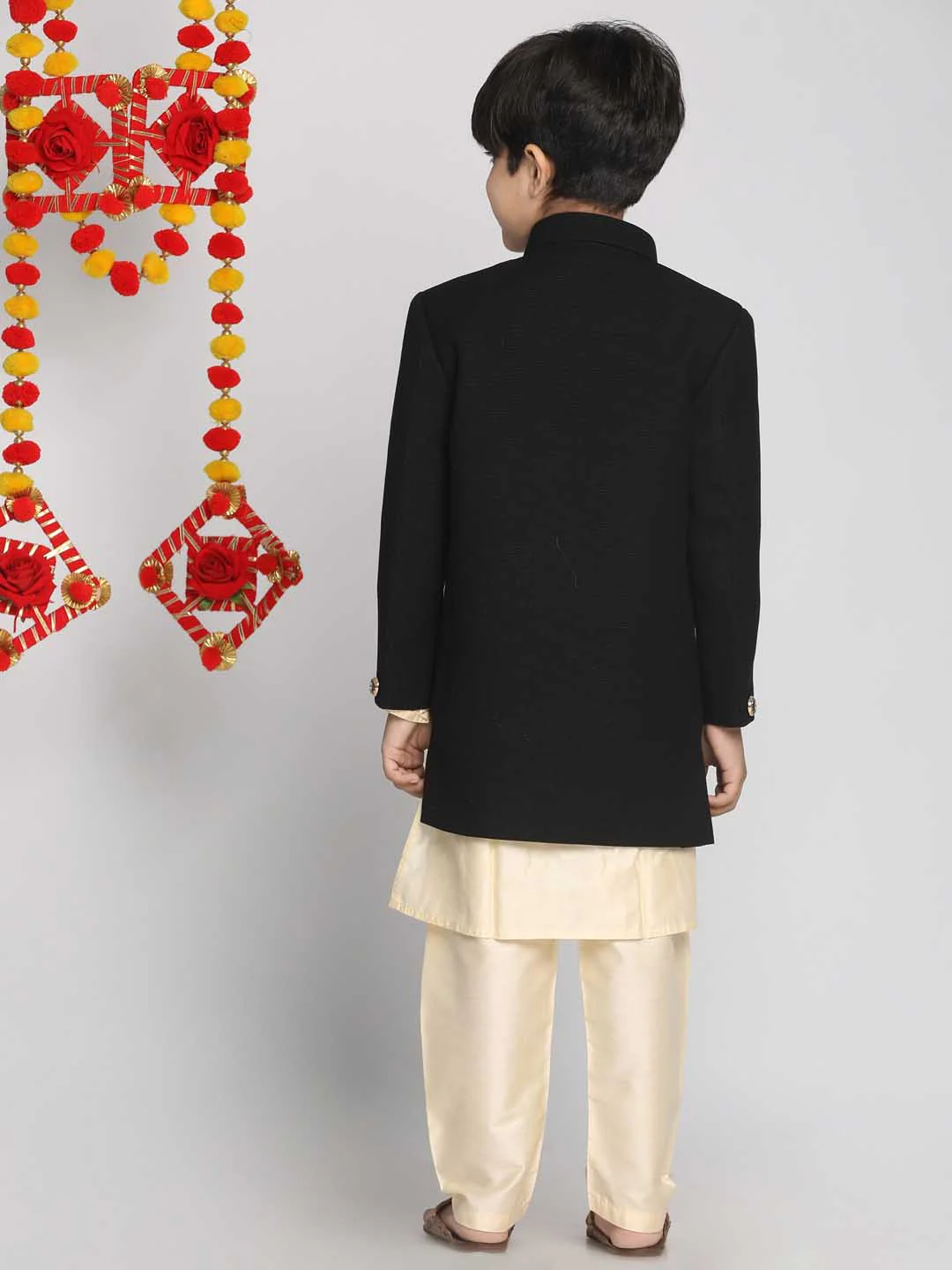 Boy's Black Indo Western Jacket With Kurta And Pyjama Set - Image 3