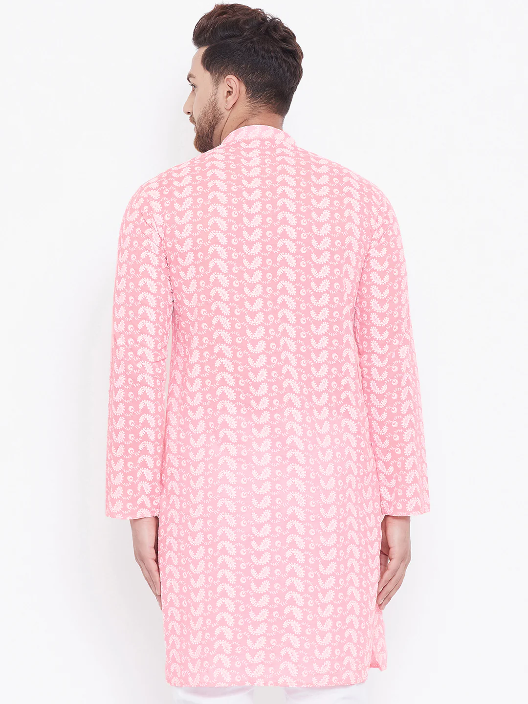Men's Pink Pure Cotton Chikankari Kurta - Image 3