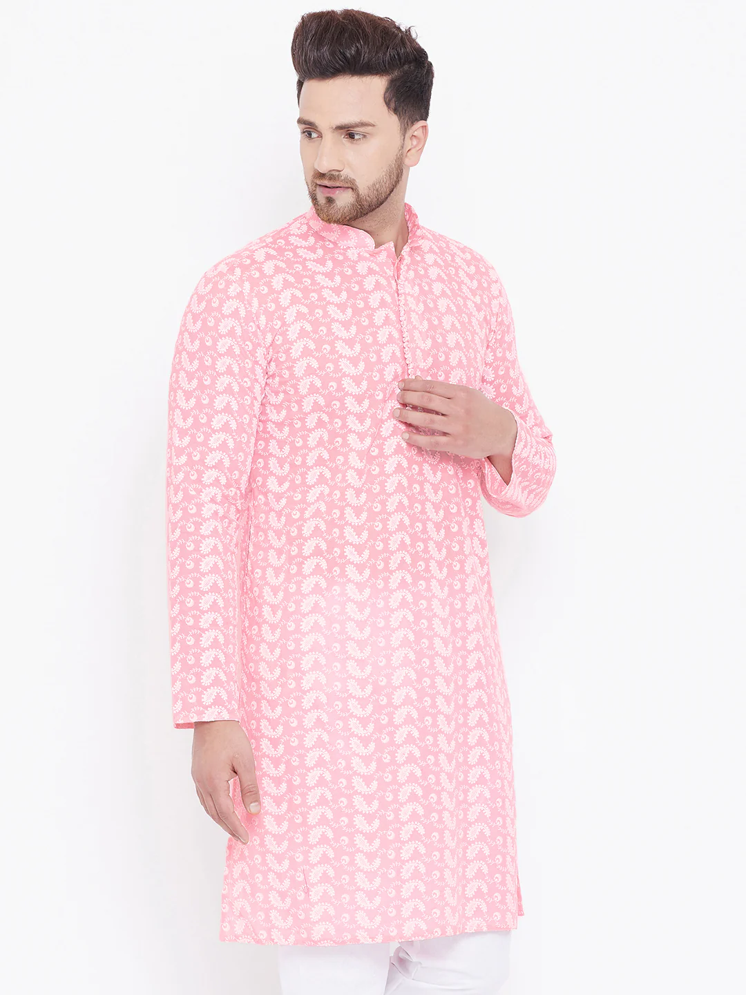 Men's Pink Pure Cotton Chikankari Kurta - Image 4