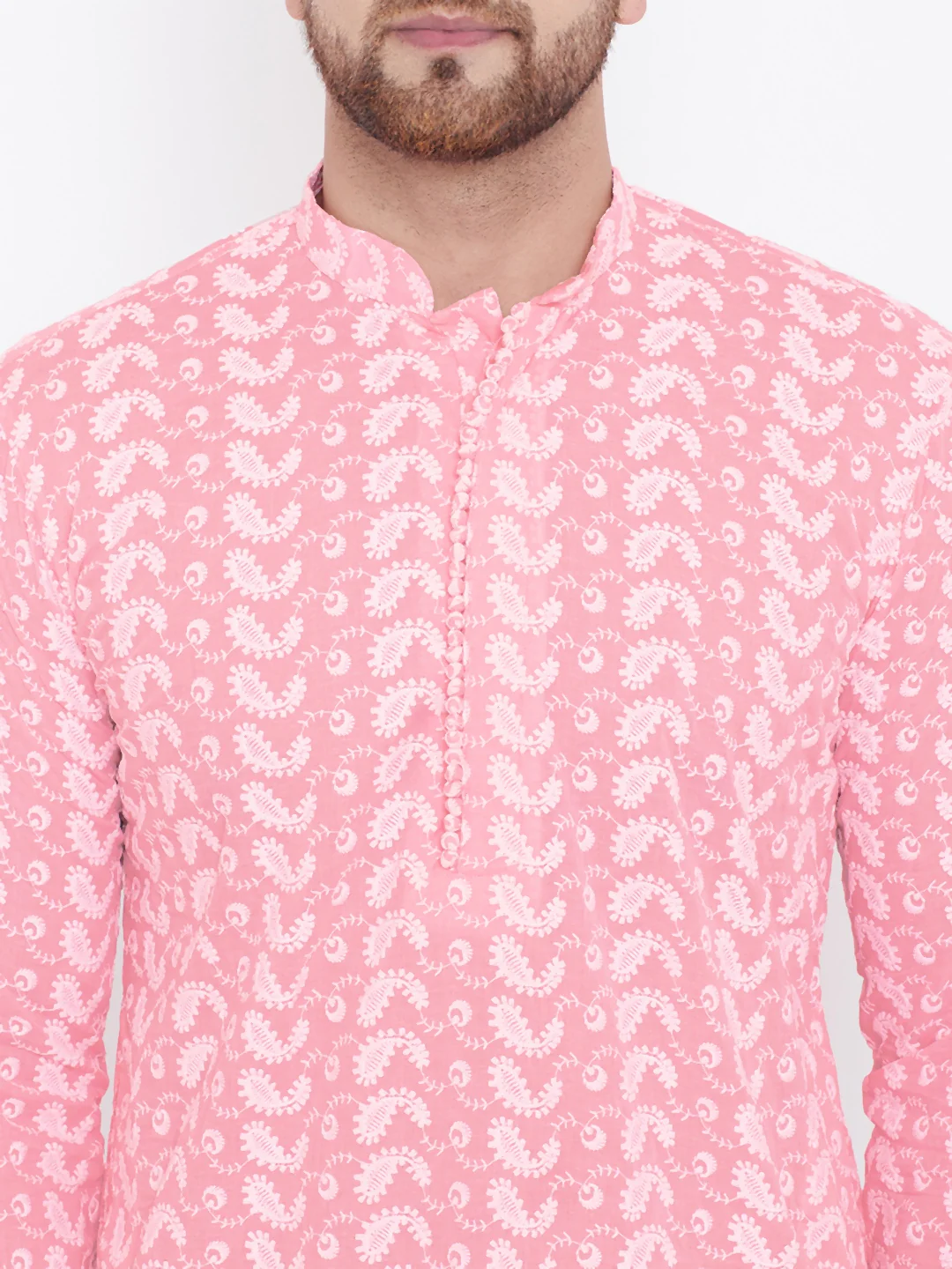 Men's Pink Pure Cotton Chikankari Kurta - Image 5
