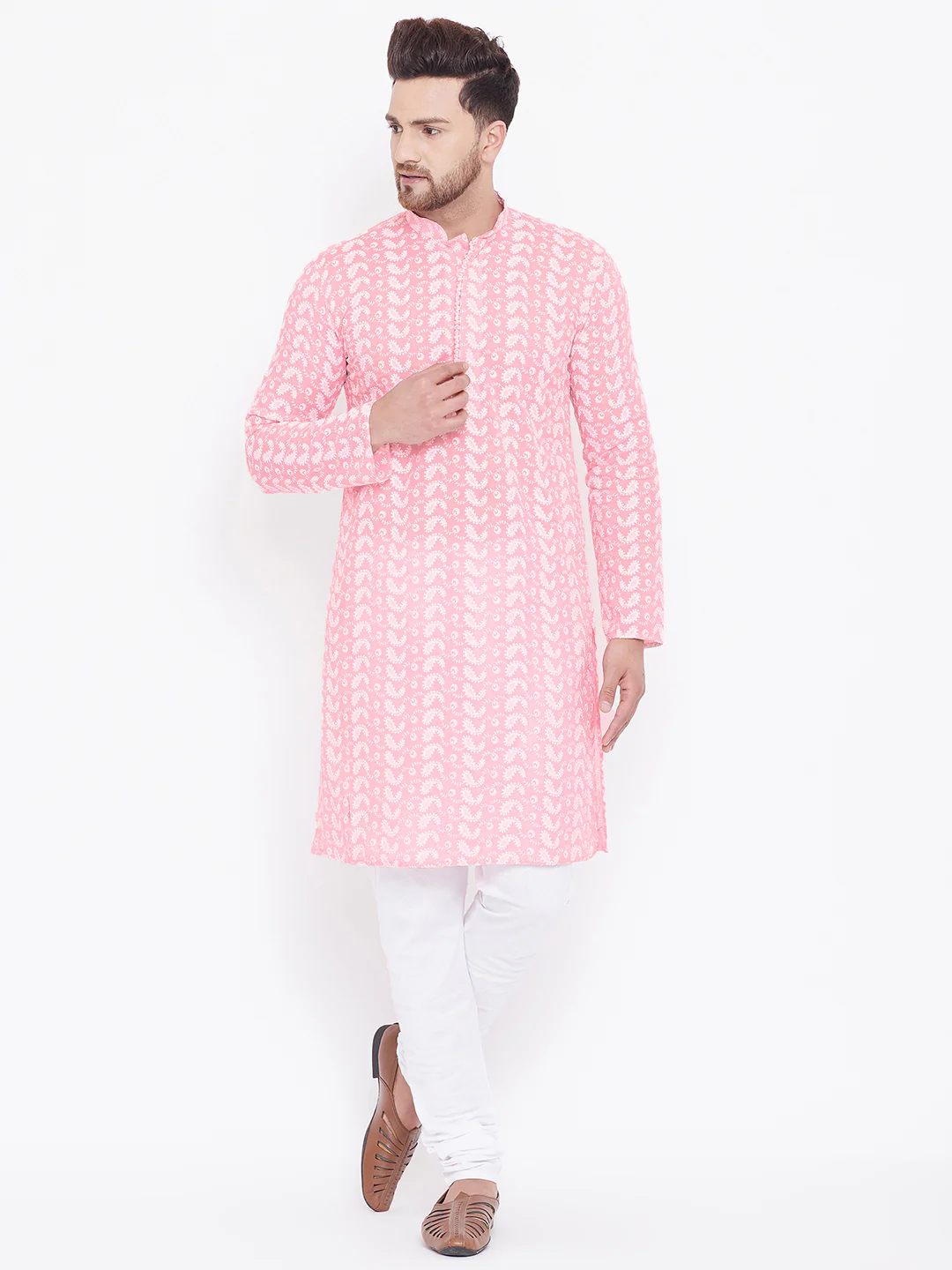 Men's Pink Pure Cotton Chikankari Kurta - Image 6