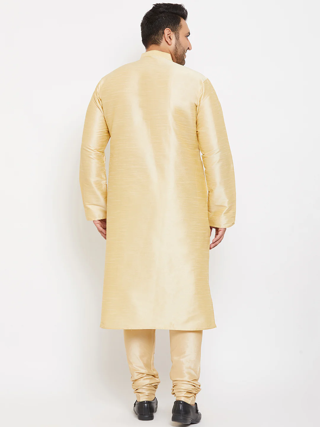 Men's Plus Size Golden Silk Blend Kurta Pyjama Set - Image 3