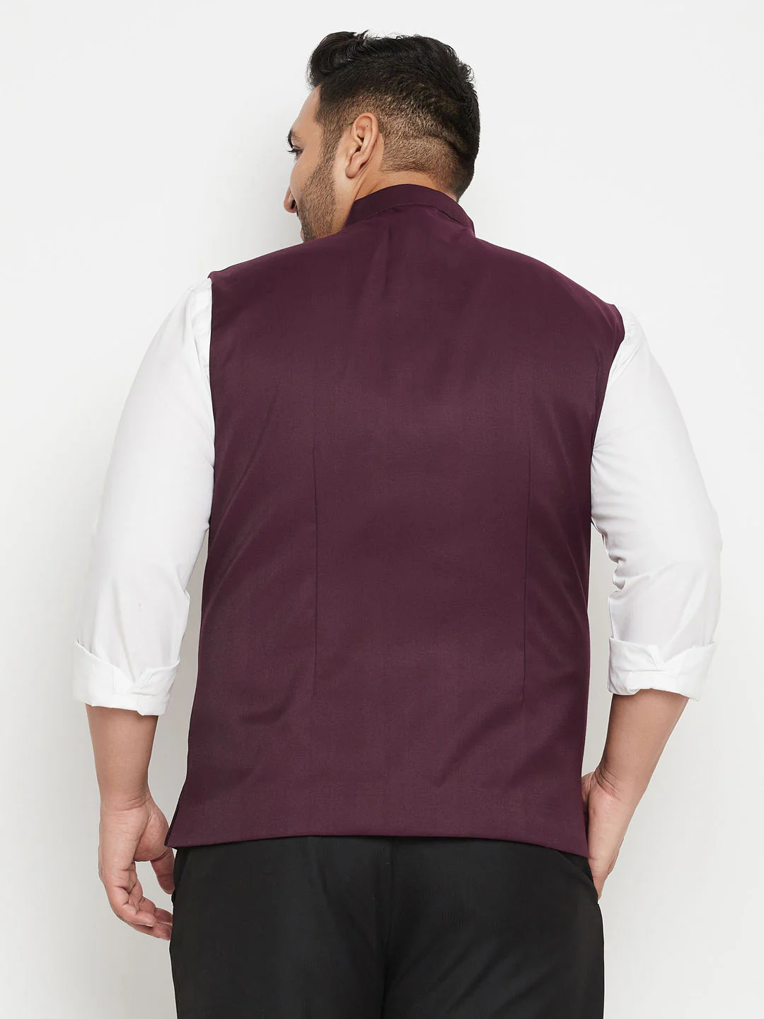 Men's Plus Size Maroon Cotton Blend Nehru Jacket - Image 3