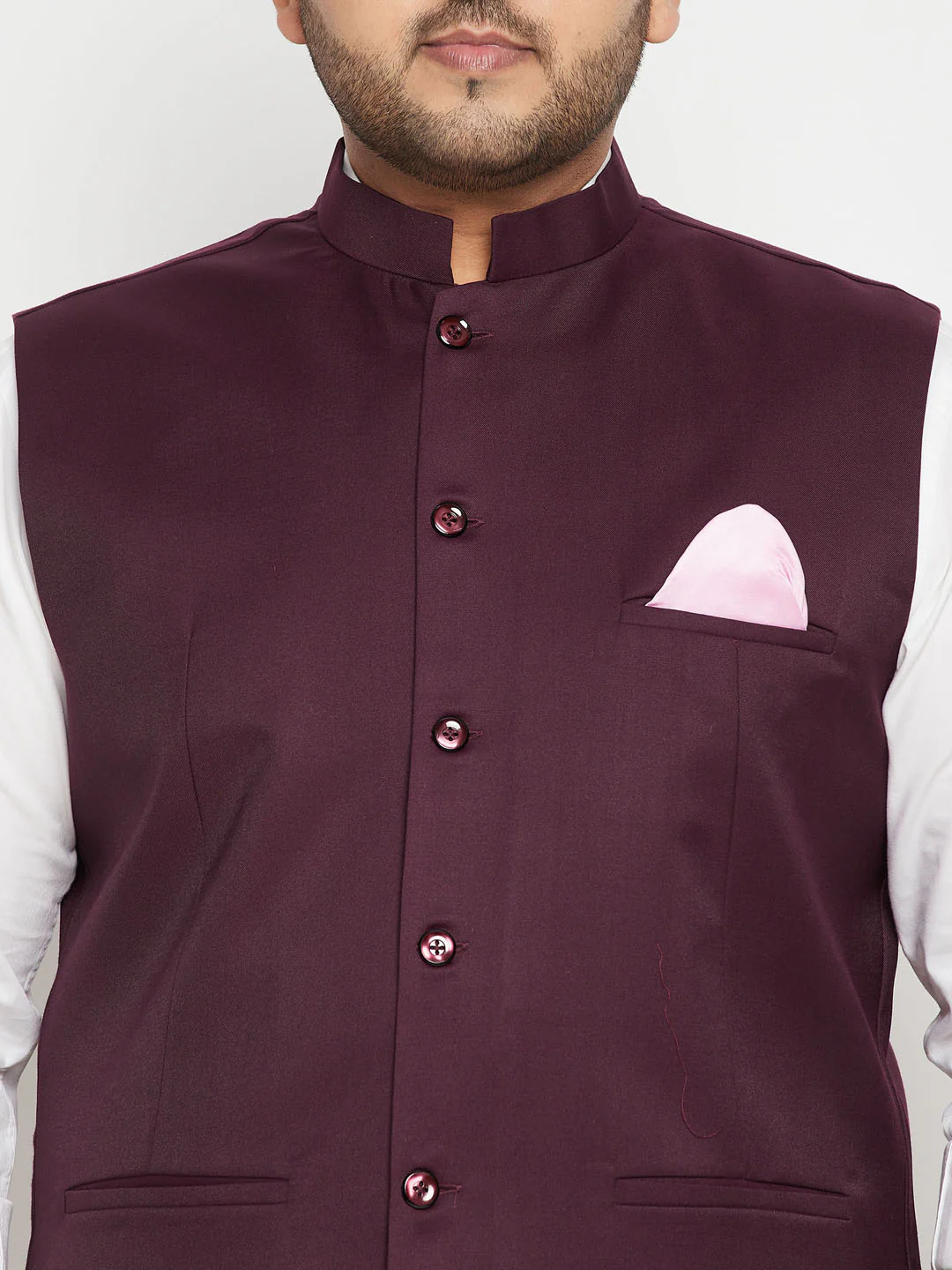 Men's Plus Size Maroon Cotton Blend Nehru Jacket - Image 4
