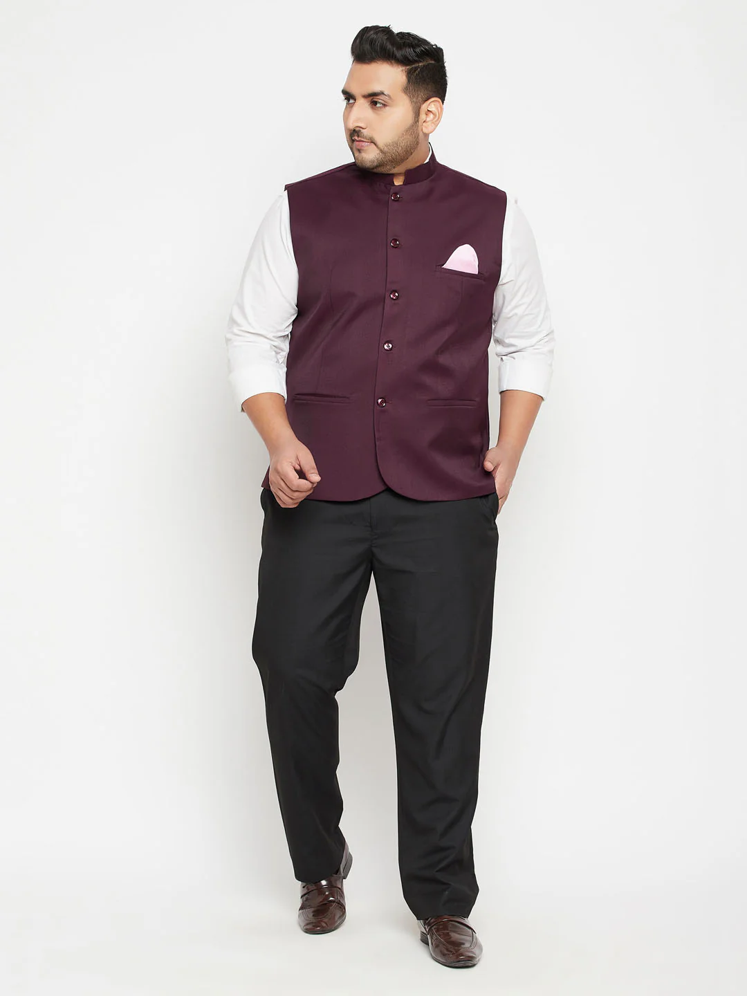 Men's Plus Size Maroon Cotton Blend Nehru Jacket - Image 6
