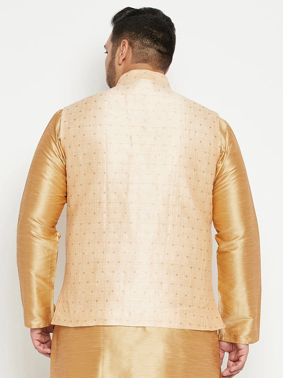 Men's Plus Size Gold Zari Weaved Nehru Jacket - Image 3