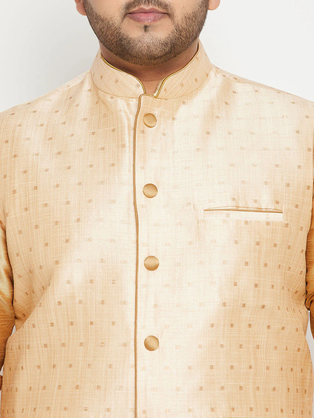 Men's Plus Size Gold Zari Weaved Nehru Jacket - Image 4