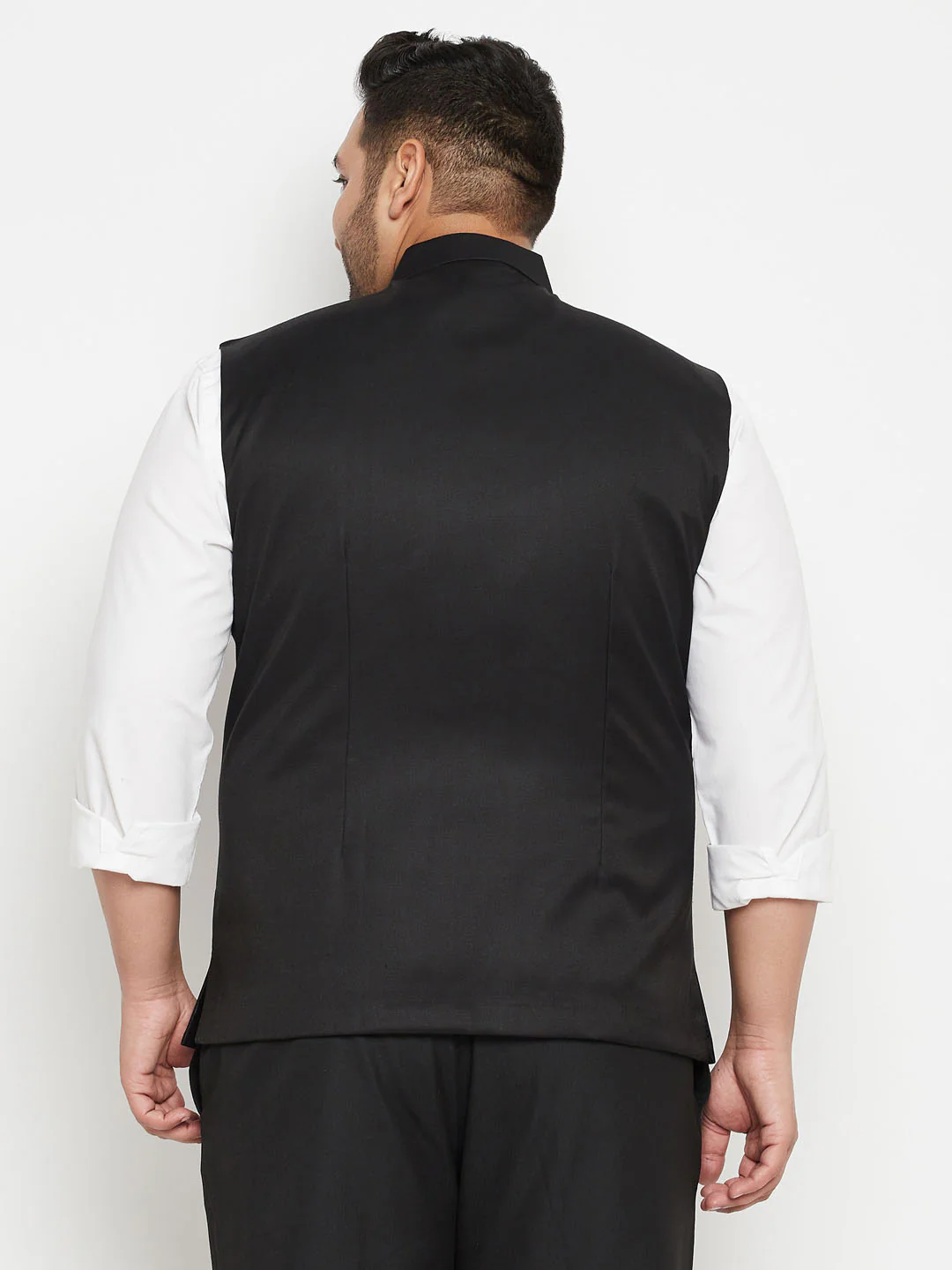 Vastramy Men's Plus Size Black Cotton Blend Nehru Jacket - Image 3