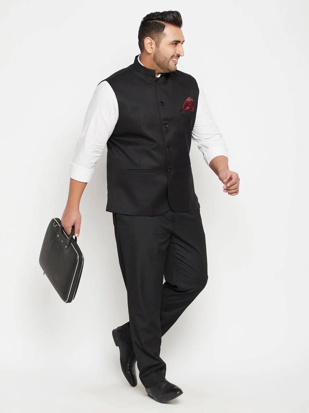 Vastramy Men's Plus Size Black Cotton Blend Nehru Jacket - Image 5