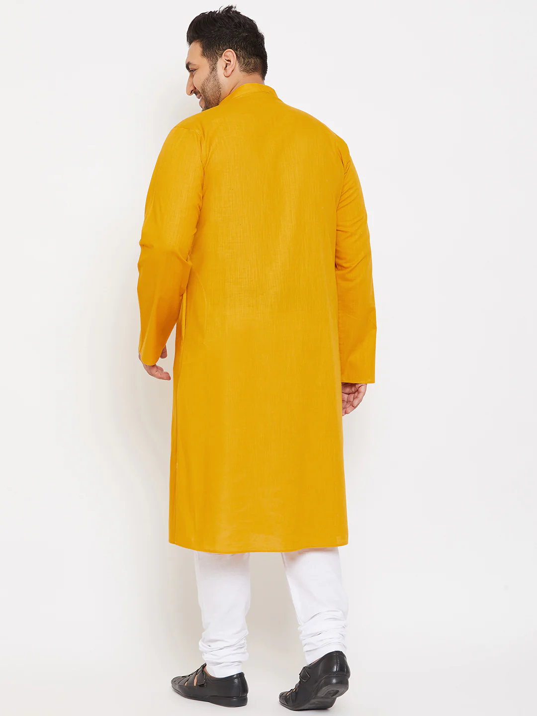 Men's Plus Size Mustard Cotton Kurta And Pyjama Set - Image 3