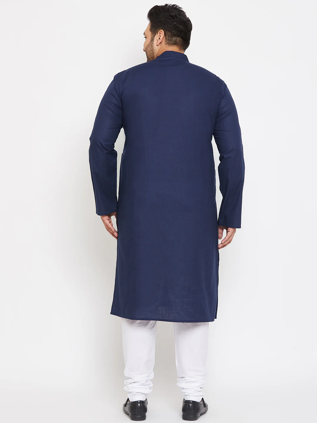 Men's Plus Size Navy Blue Cotton Kurta And Pyjama Set - Image 3