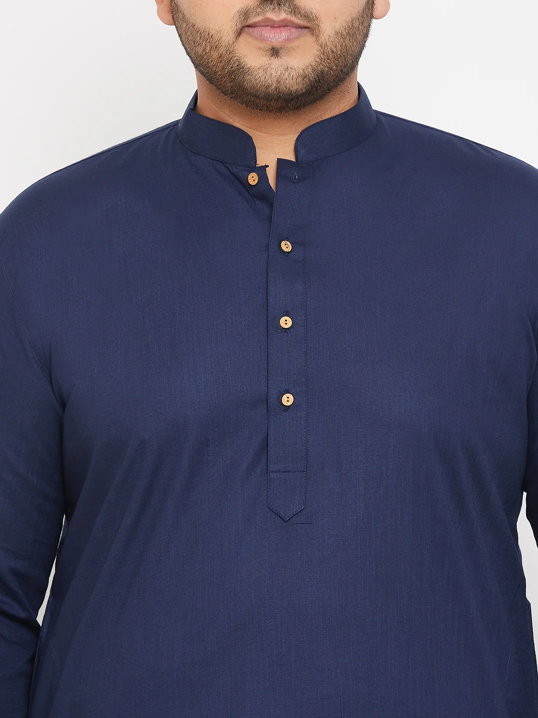Men's Plus Size Navy Blue Cotton Kurta And Pyjama Set - Image 4