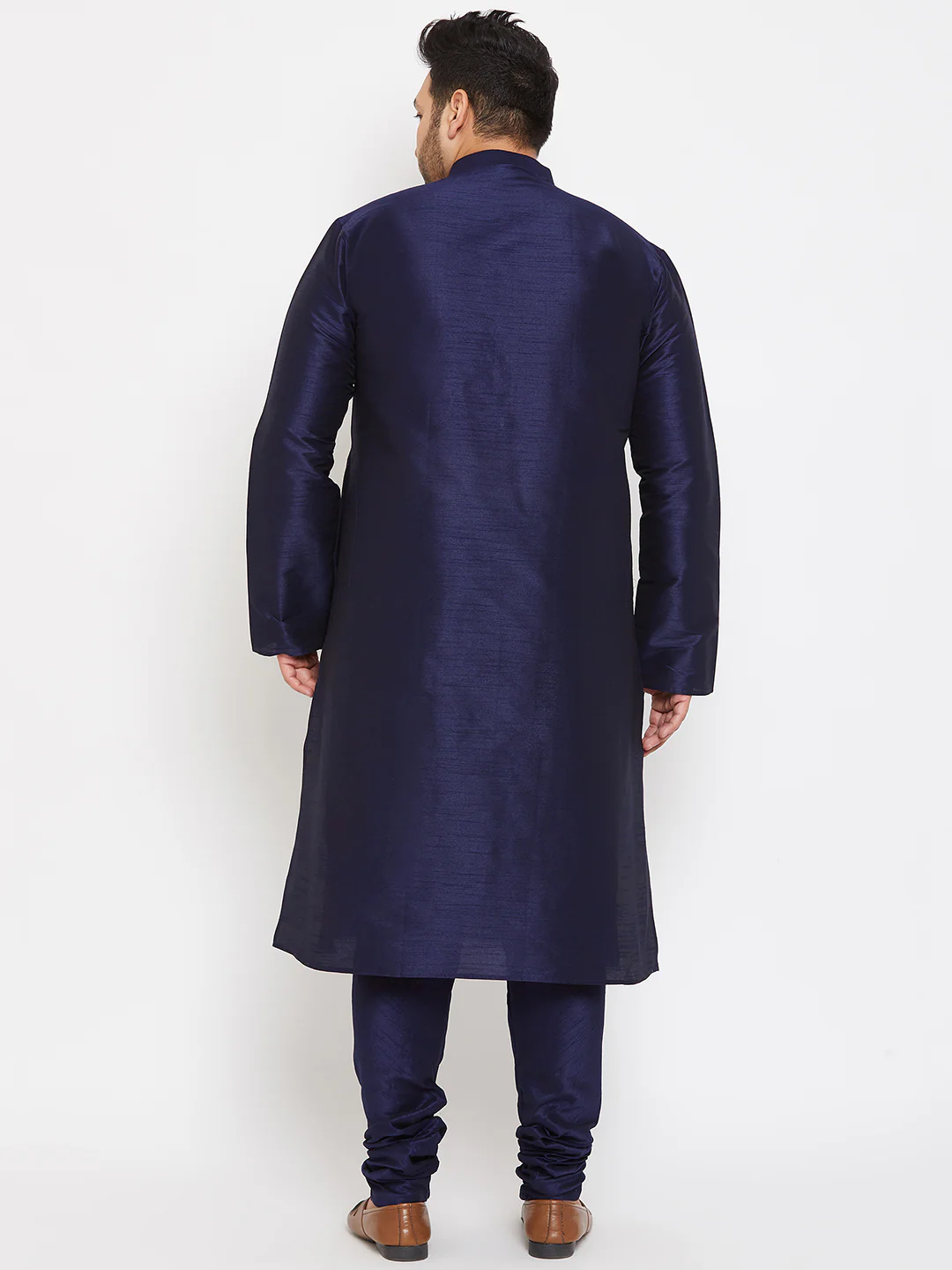 Men's Plus Size Navy Blue Silk Blend Kurta Pyjama Set - Image 3