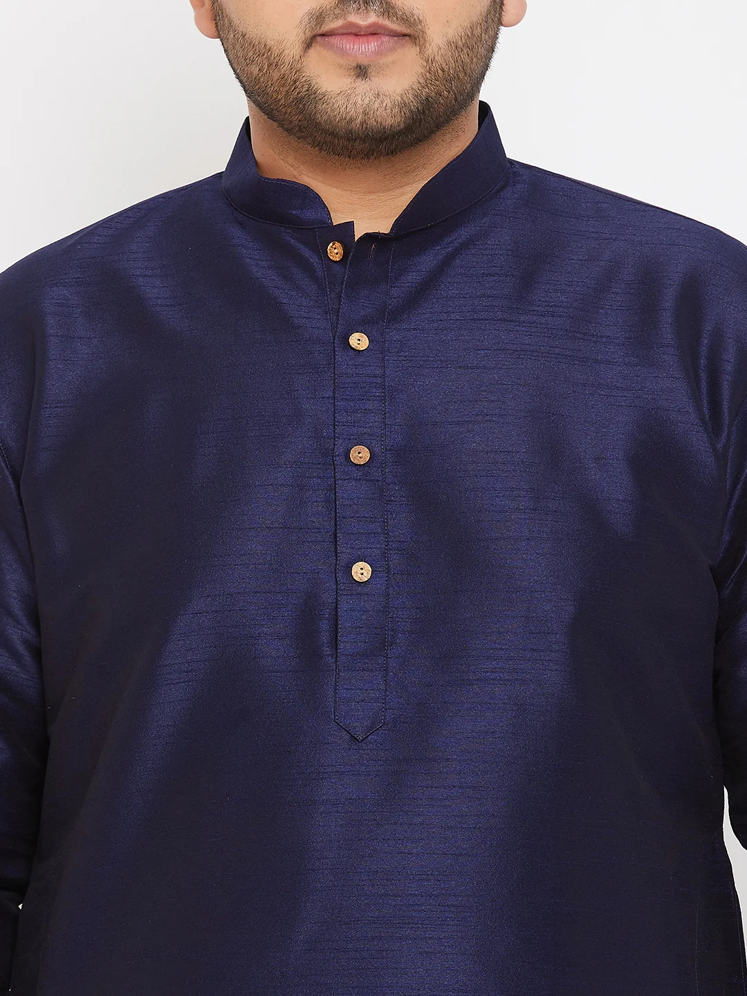 Men's Plus Size Navy Blue Silk Blend Kurta Pyjama Set - Image 4