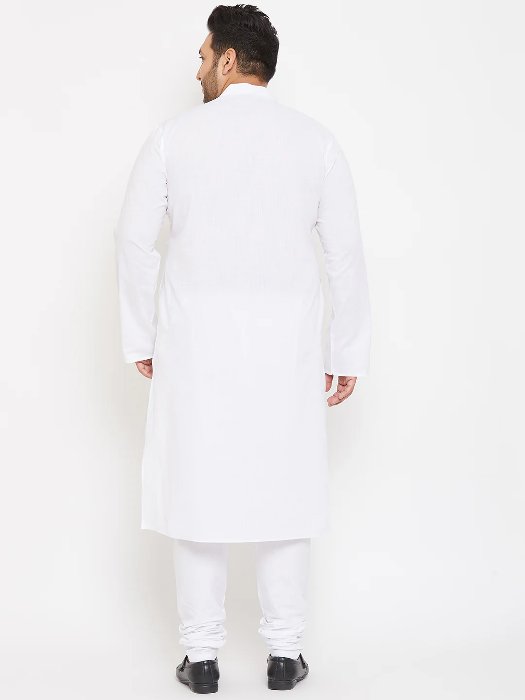 Men's Plus Size White Cotton Kurta And Pyjama Set - Image 3