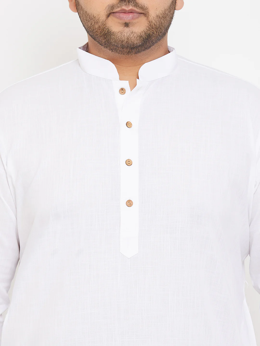 Men's Plus Size White Cotton Kurta And Pyjama Set - Image 4