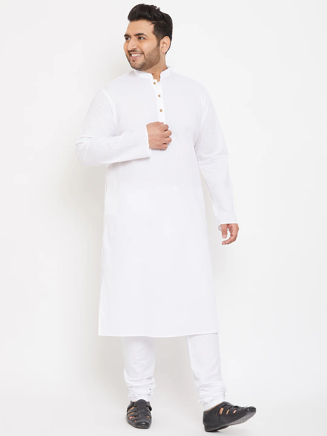 Men's Plus Size White Cotton Kurta And Pyjama Set - Image 6