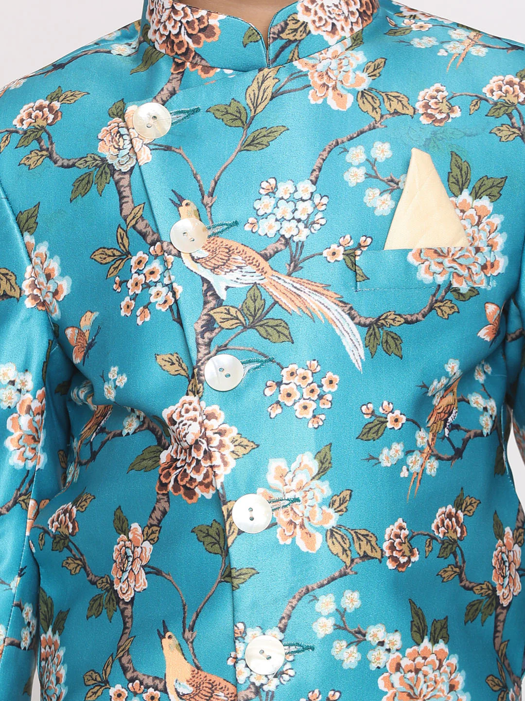 Boy's' Multicolored-Base-Turquoise Indowestern Set - Image 4