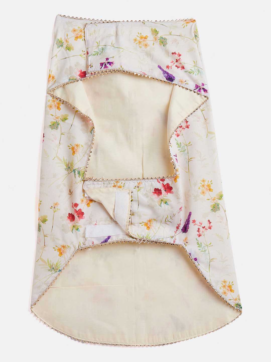 Dogs' Cream Floral Printed Cotton Blend Ethnic Jacket - Image 3