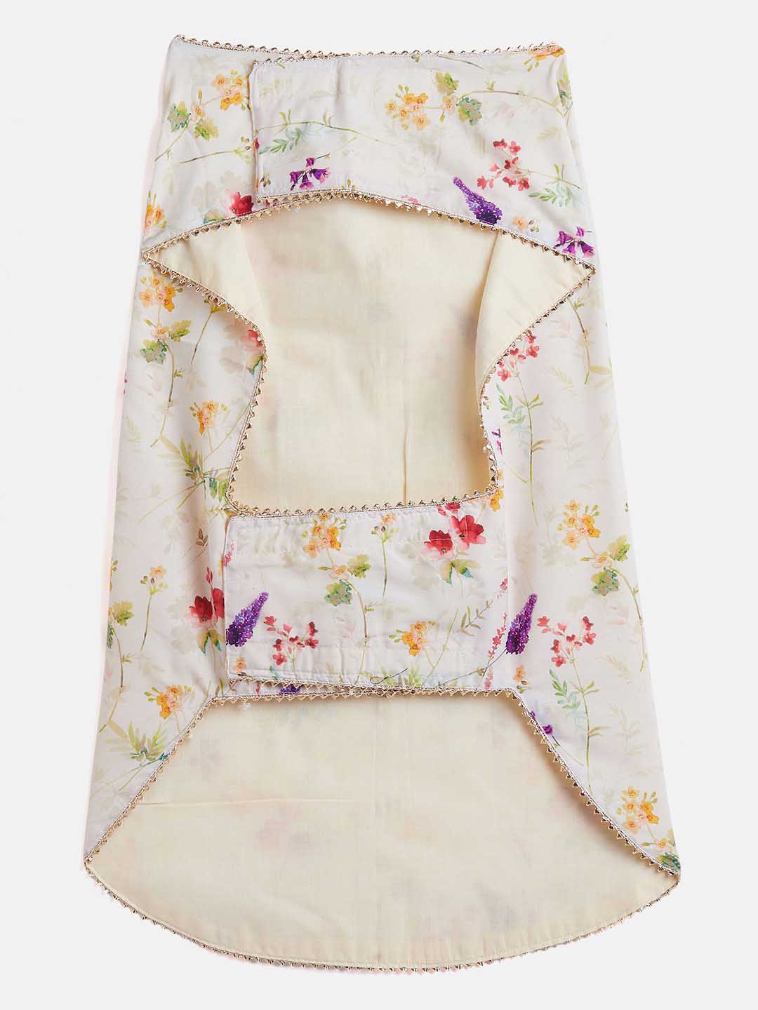 Dogs' Cream Floral Printed Cotton Blend Ethnic Jacket - Image 4