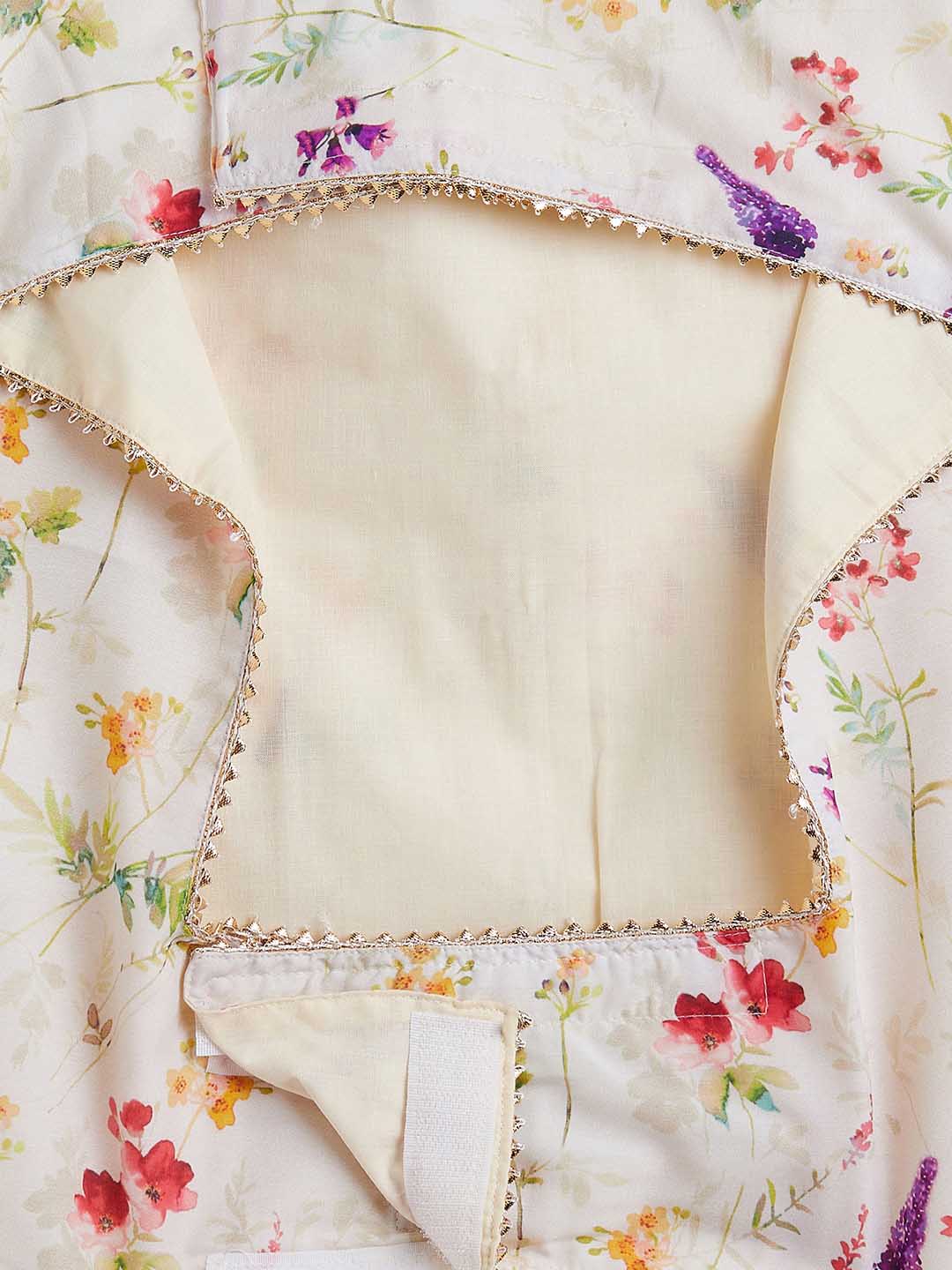 Dogs' Cream Floral Printed Cotton Blend Ethnic Jacket - Image 5