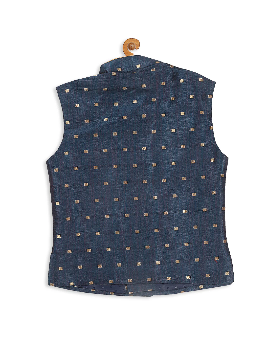 Sishu Boy's Gold-Toned & Blue Color Woven Design Nehru Jacket - Image 3