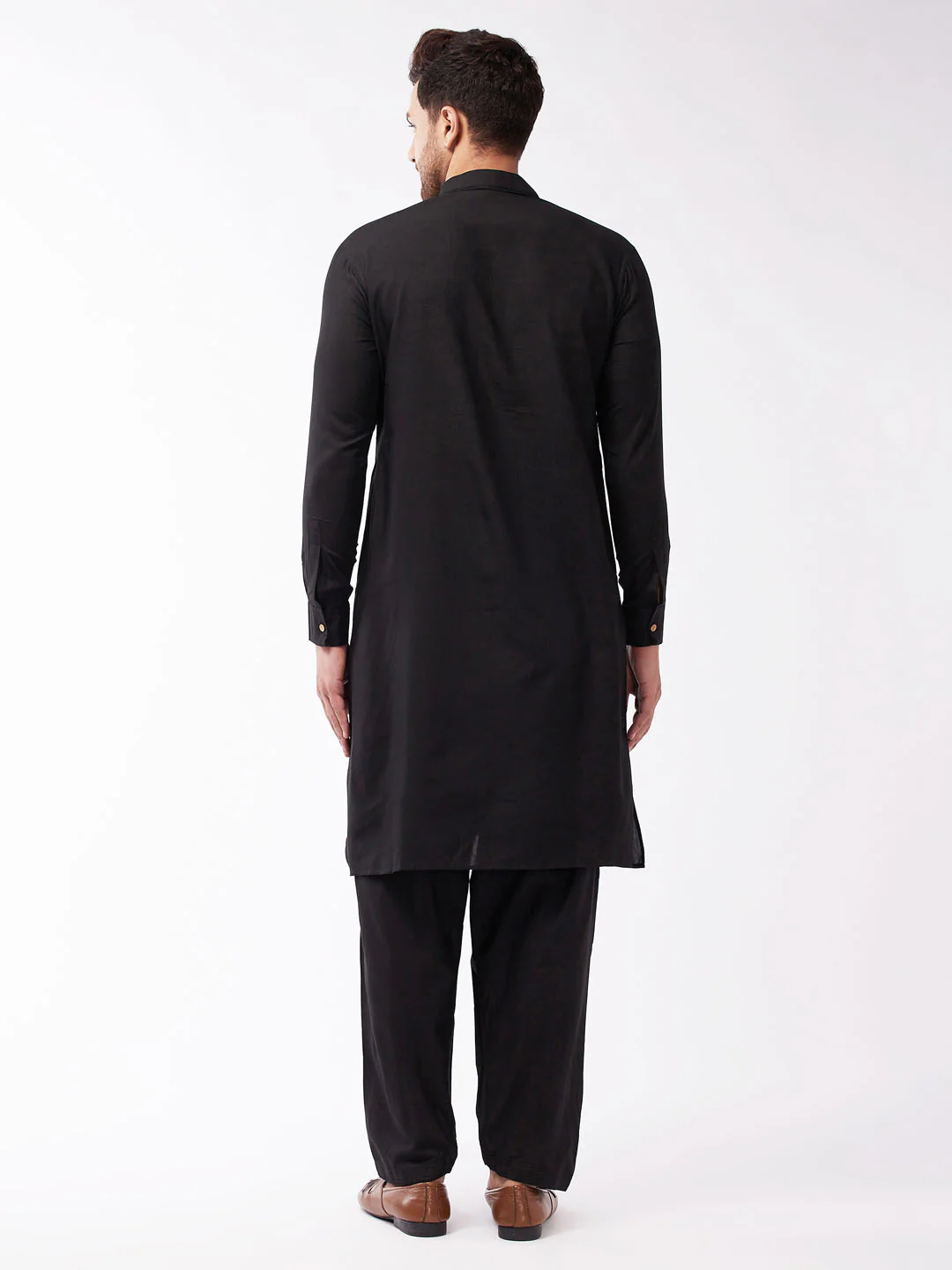 Men's Black Cotton Blend Kurta and Pyjama Set - Image 3