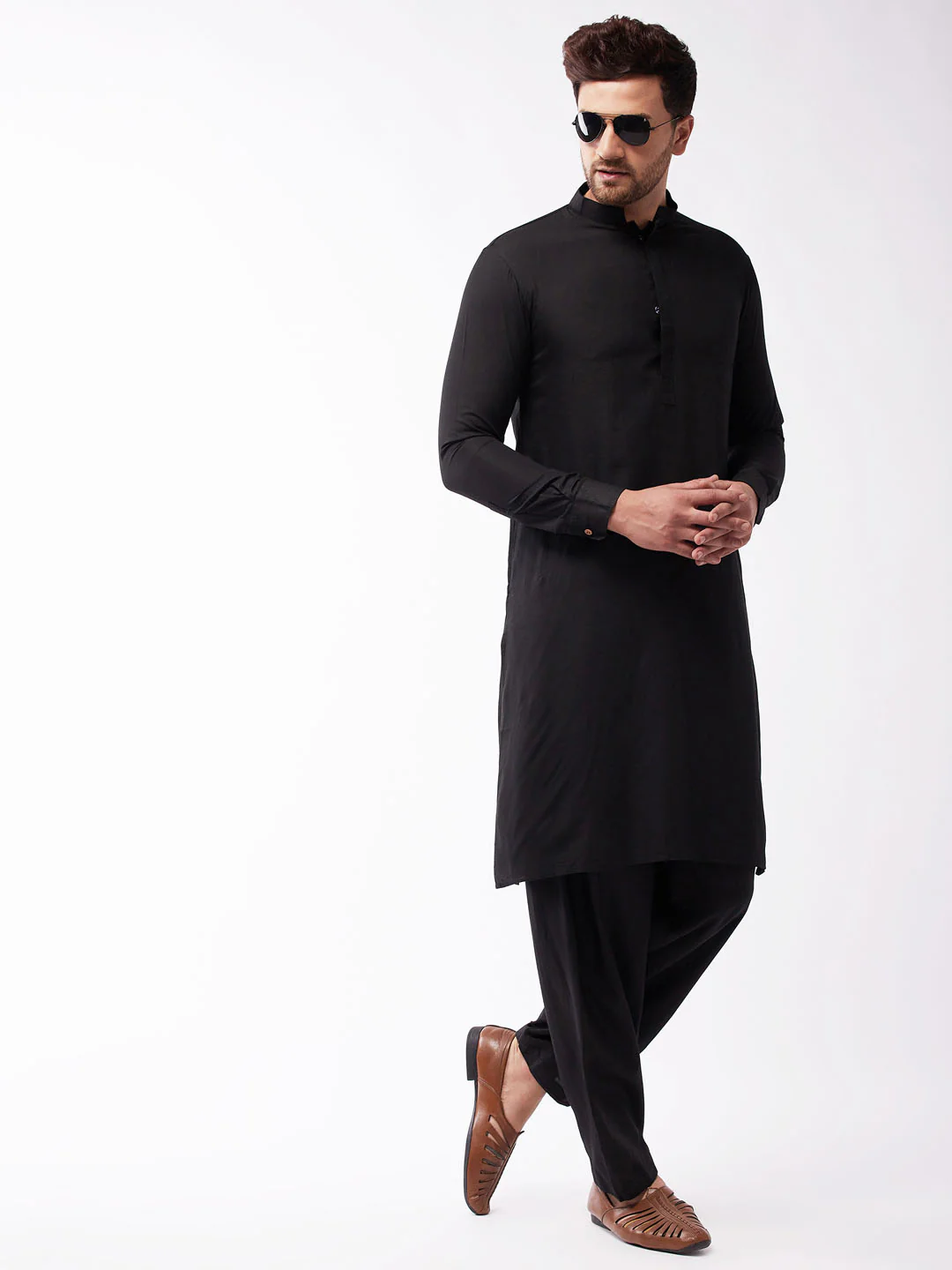Men's Black Cotton Blend Kurta and Pyjama Set - Image 6