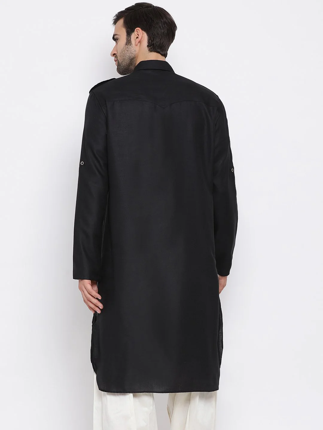 Men's Black Cotton Blend Pathani Style Kurta - Image 4