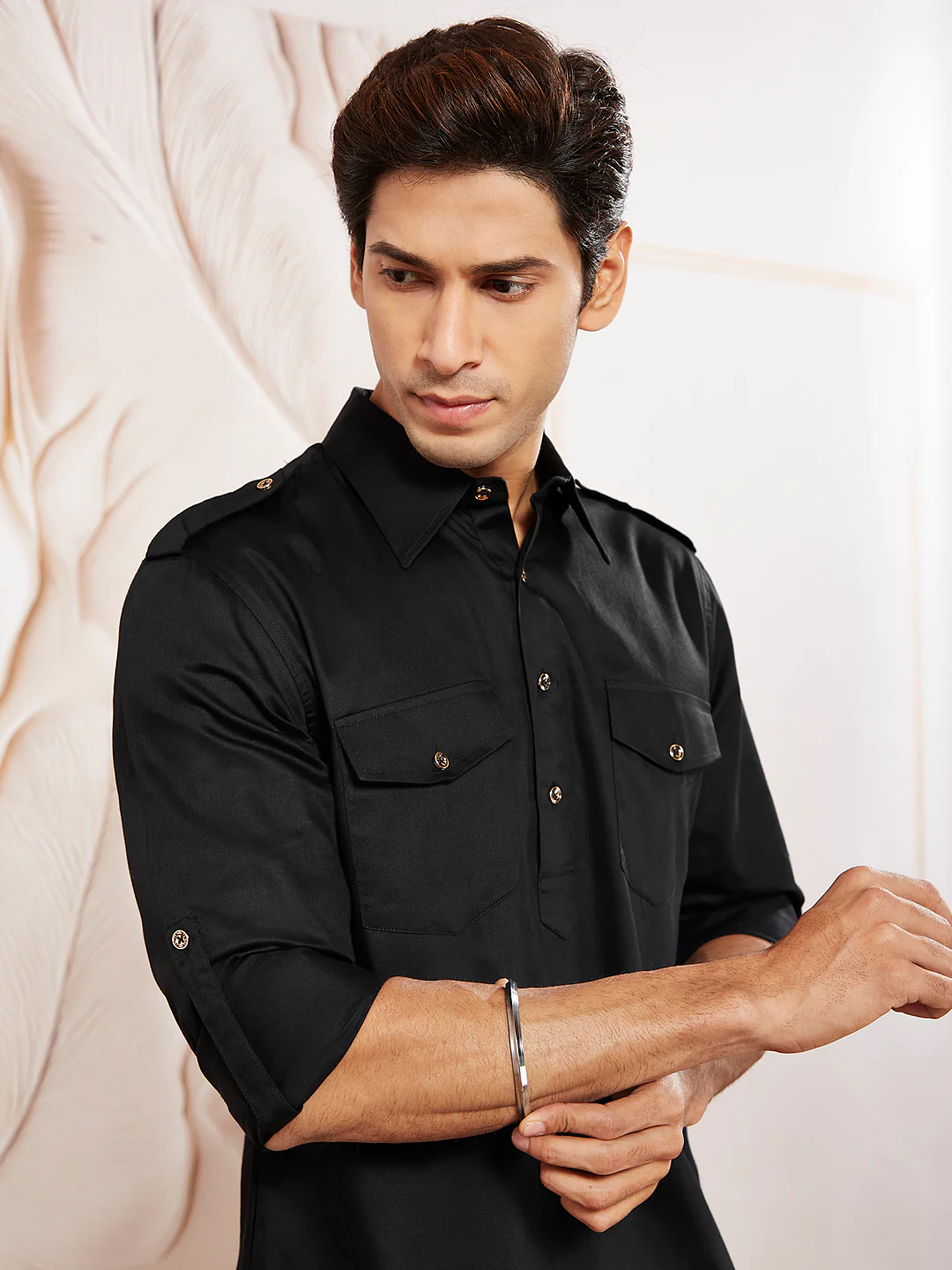 Men's Black Cotton Pathani Suit Set - Image 4