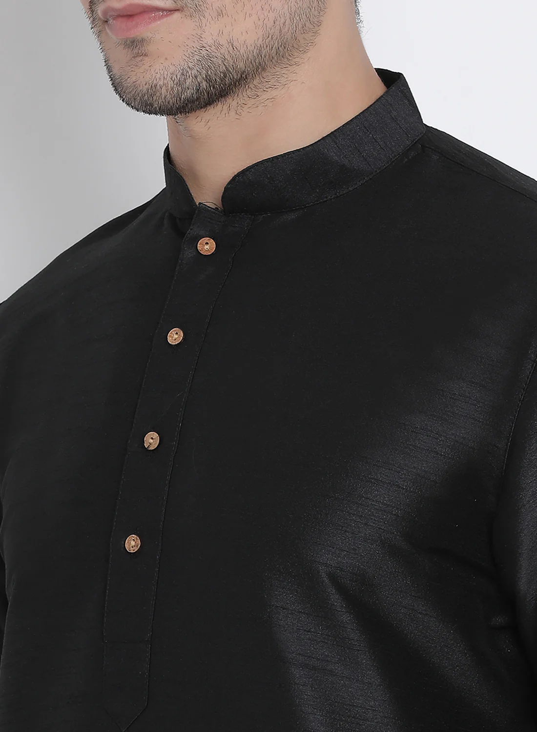 Men's Black Cotton Silk Blend Kurta and Pyjama Set - Image 3