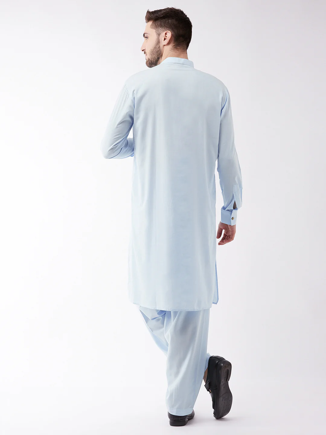 Men's Blue Cotton Blend Kurta and Pyjama Set - Image 3