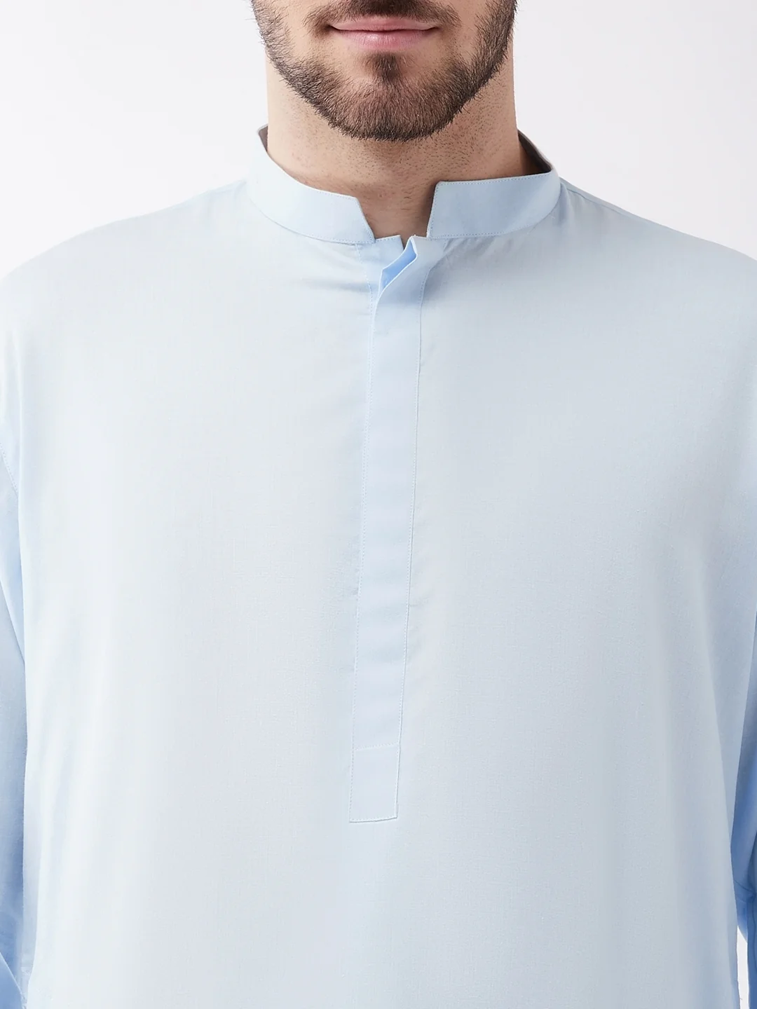 Men's Blue Cotton Blend Kurta and Pyjama Set - Image 4