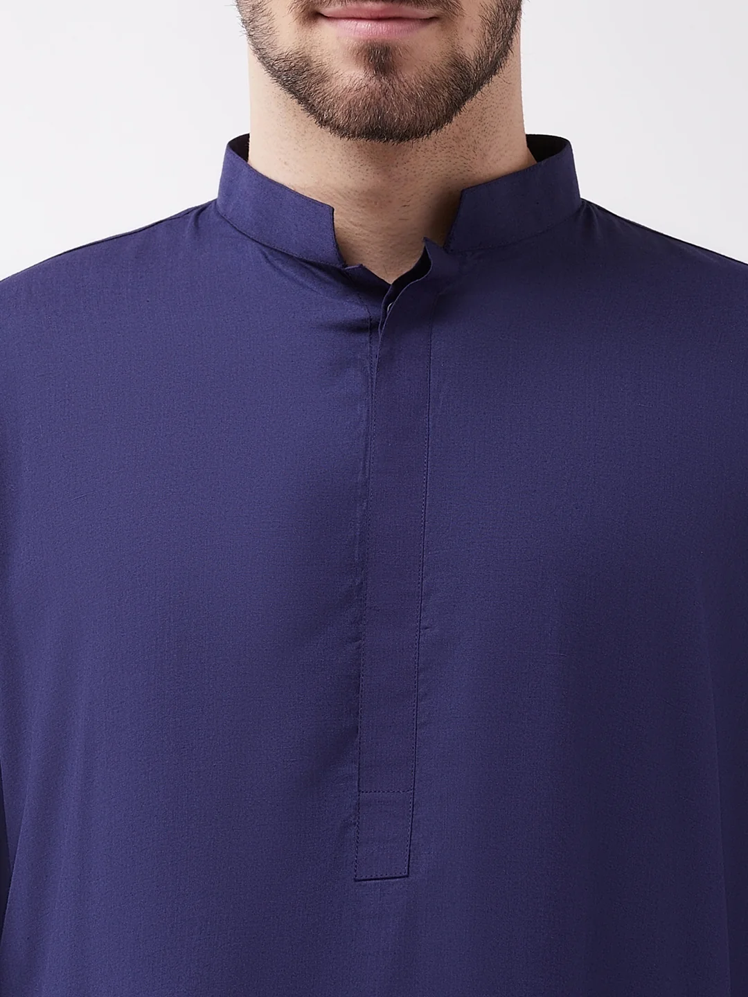 Men's Blue Cotton Blend Kurta and Pyjama Set - Image 4